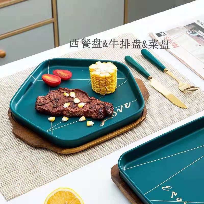 北欧轻奢陶瓷餐具哑光法拉绿绿陶瓷碗沙拉碗西餐盘子牛排盘详情图13