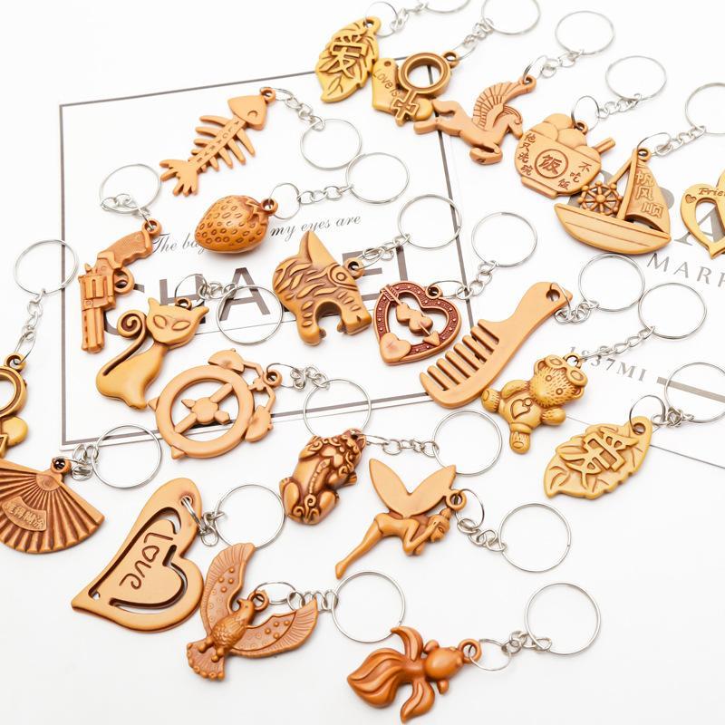 Super cute very creative wood imitation wood key chain mobile phone chain series mixed a variety of expressions mixed 2