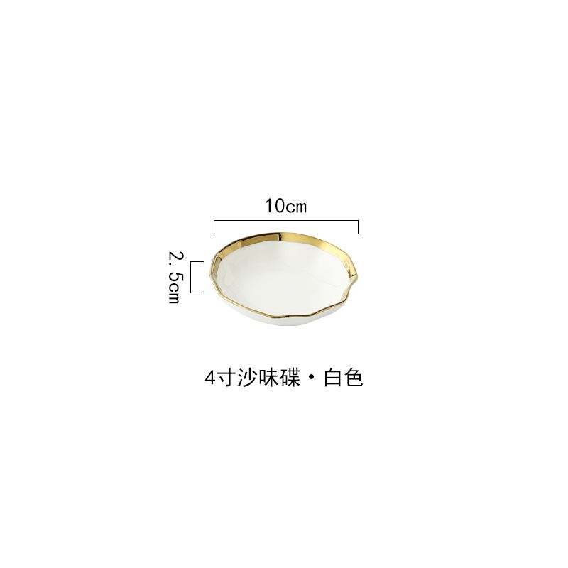 Nordic gilded edge ceramic plates, creative lotus leaf edge bowls, plates, Western plates, steak plates, salad bowls, soup bowls, rice bowls details Picture