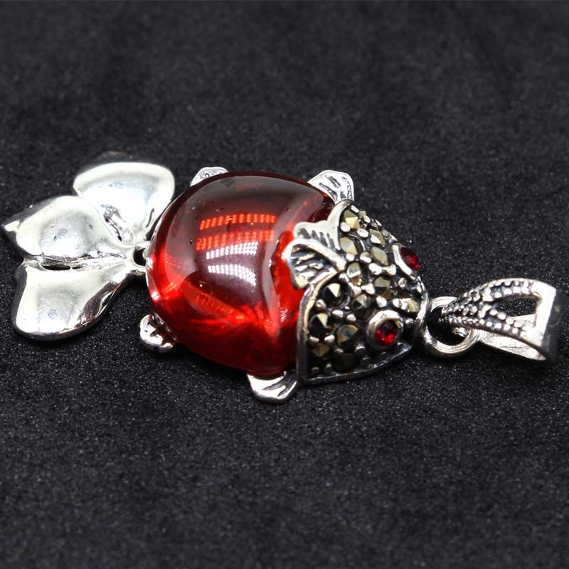 s925 Silver necklace silver pendant silver ornaments fuchsin zircon corundum fish pendant accessories manufacturers wholesale