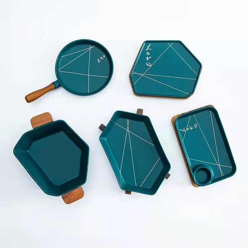 北欧轻奢陶瓷餐具哑光法拉绿绿陶瓷碗沙拉碗西餐盘子牛排盘详情图3