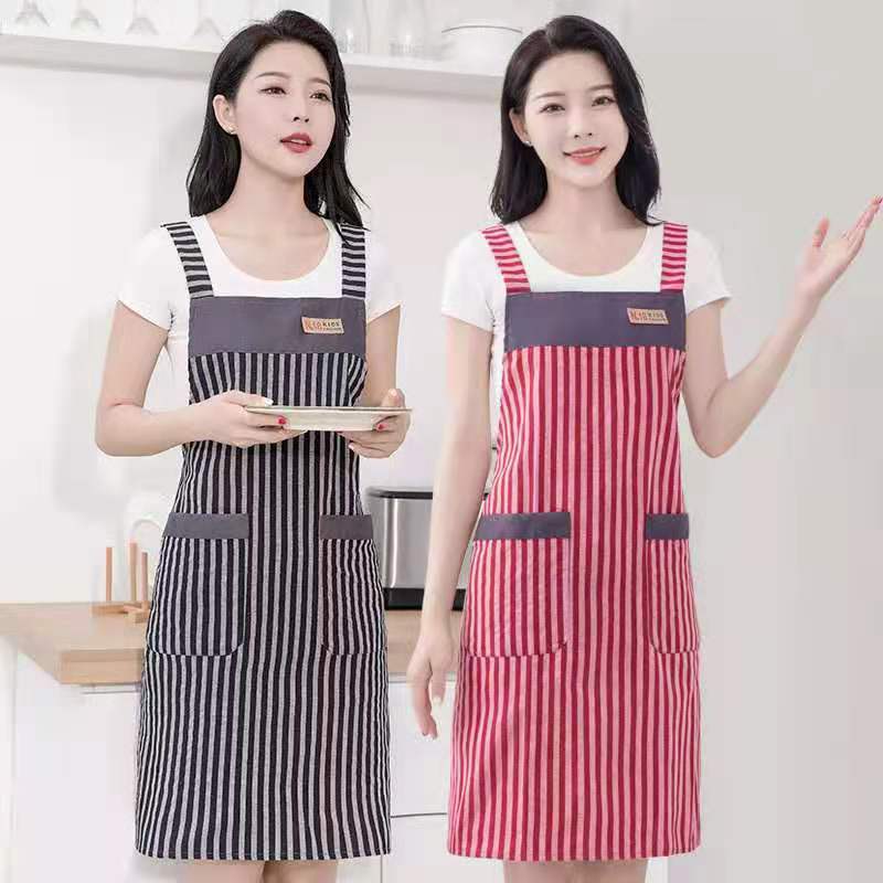Home kitchen apron, colorful cotton long-sleeved anti-stain cover-up, fabric cotton check, new reverse dressing custom cover-up with logo printing details Picture