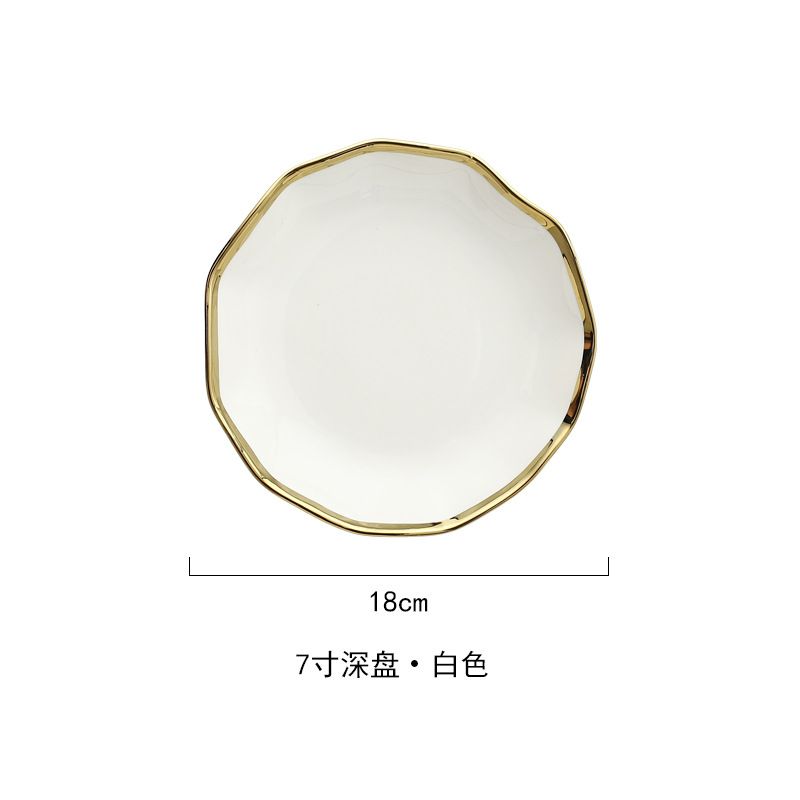 Nordic gilded edge ceramic plates, creative lotus leaf edge bowls, plates, Western plates, steak plates, salad bowls, soup bowls, rice bowls Application Scenario