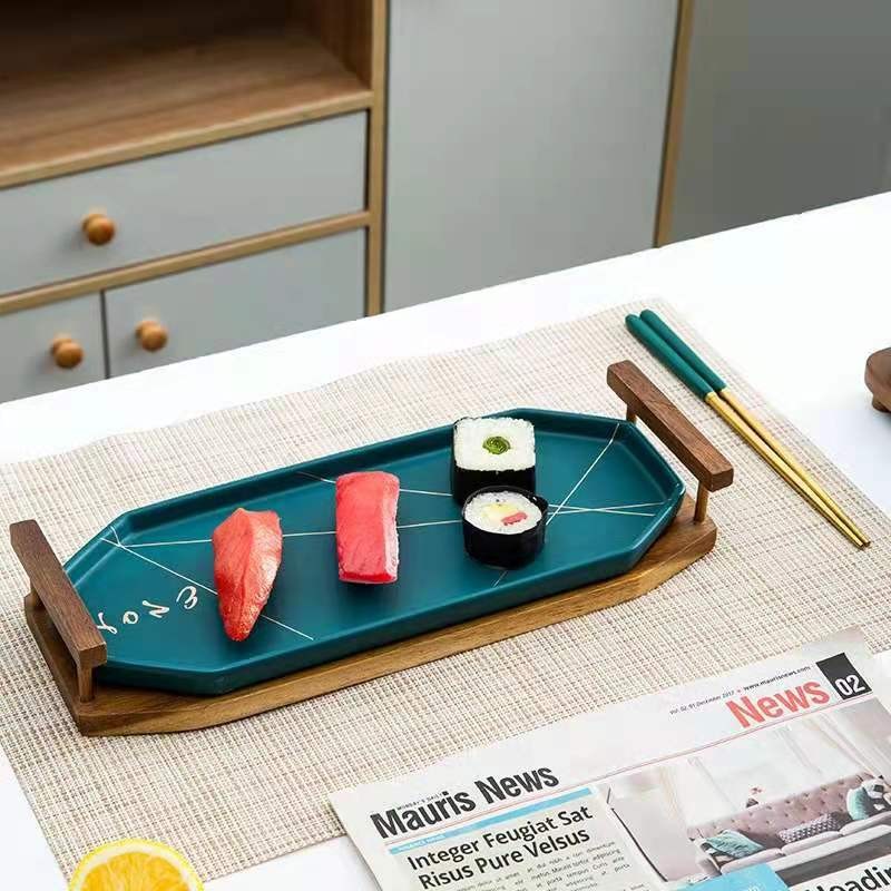 北欧轻奢陶瓷餐具哑光法拉绿绿陶瓷碗沙拉碗西餐盘子牛排盘详情图1