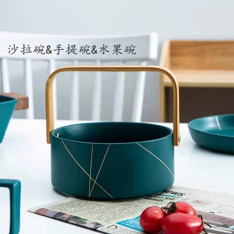 北欧轻奢陶瓷餐具哑光法拉绿绿陶瓷碗沙拉碗西餐盘子牛排盘详情图11