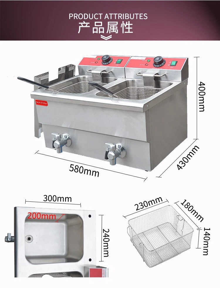 FY-12L-2 commercial double-cylinder double-sieve electric fryer for frying chicken wings, chicken legs and French fries detail image 1