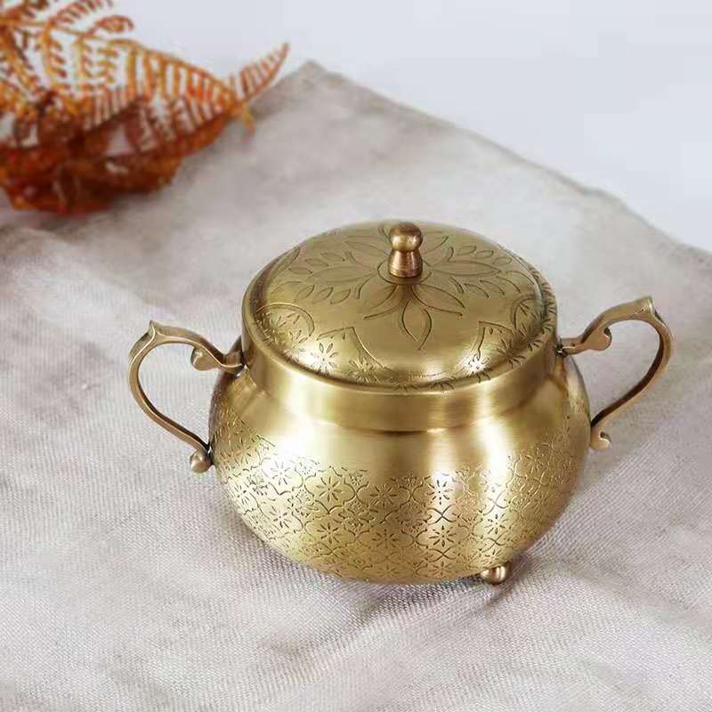 家居进口欧式手工雕花收纳罐茶叶罐黄铜手工艺品创意摆件收藏4