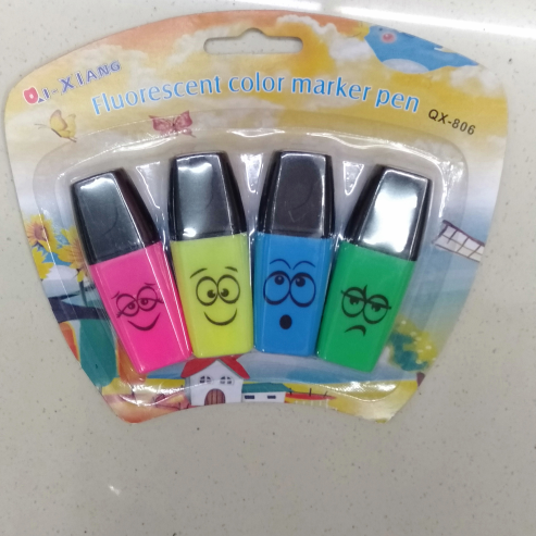 Pencil sharpener, ballpoint pen, highlighter, ruler