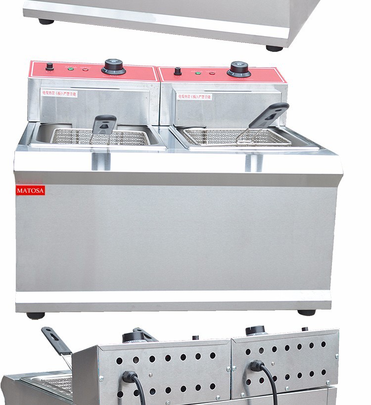 FY-902 Commercial double-cylinder double-sieve electric fryer with temperature limiter for frying chicken wings, fried chicken cutlets, fried chicken legs and French fries detail image 7