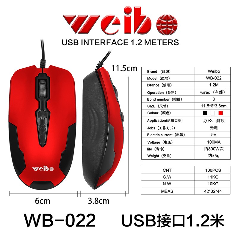 伟博WB-022台式笔记本电脑光电鼠标批发定制办公网吧游戏USB有线鼠标详情图6