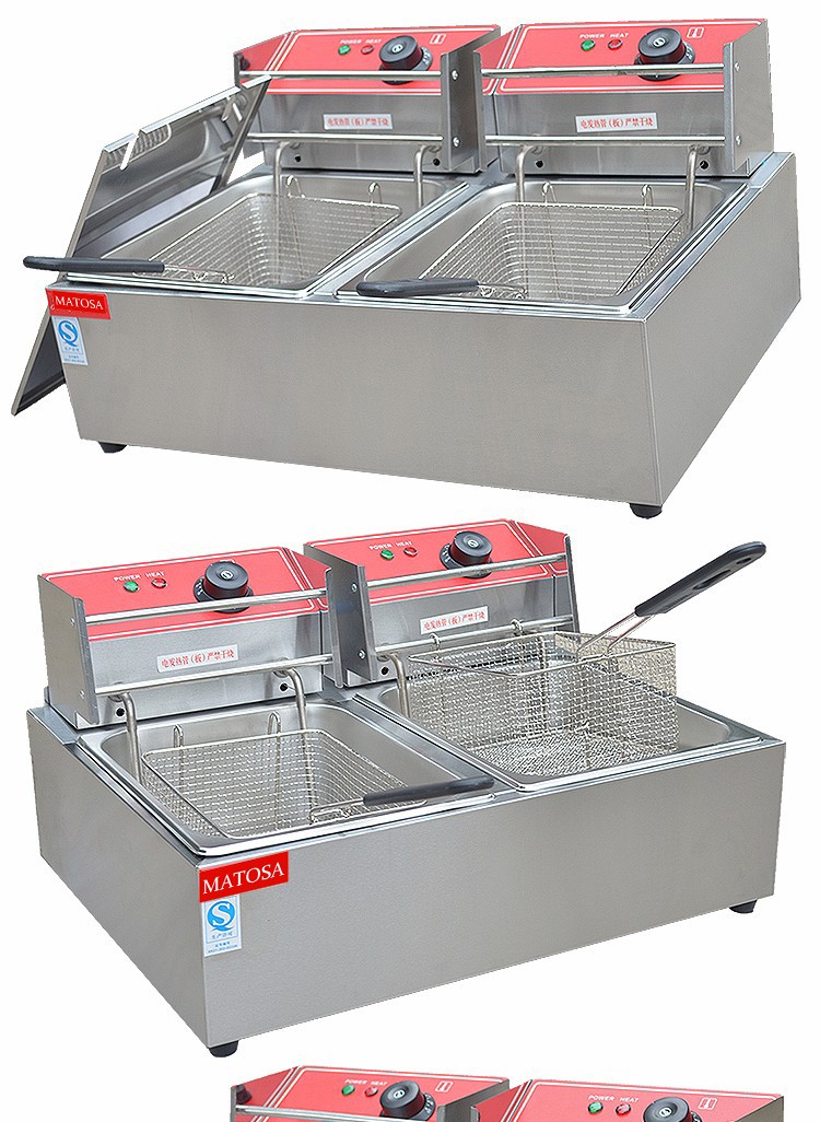 Doble cilindro doble pantalla freidora eléctrica FY-82 freidora comercial patatas fritas pollo frito aletas freidora pic 5