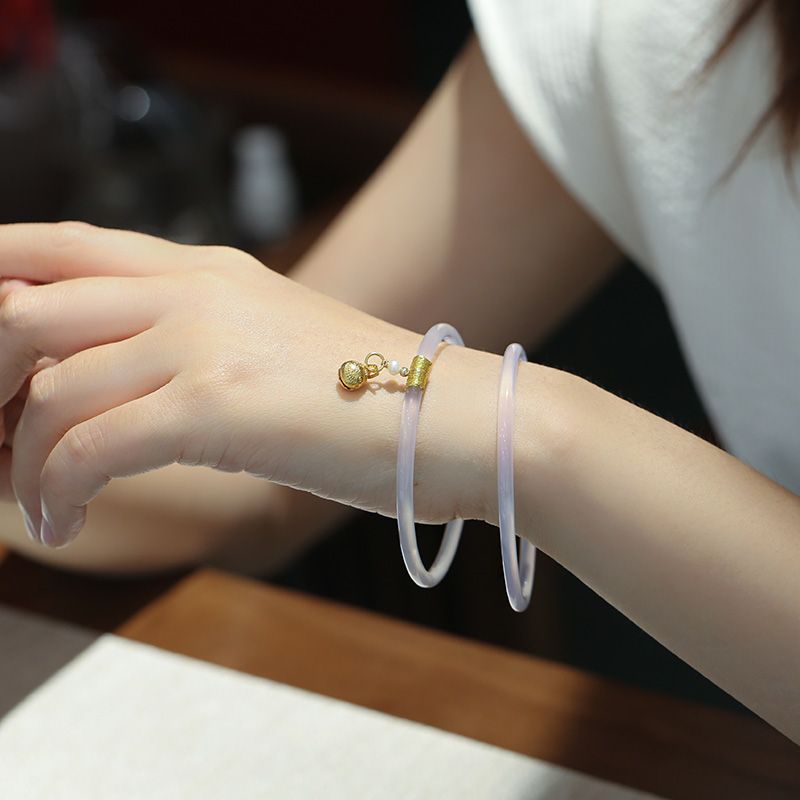 Natural jade medallion Jingle bangle agate bangle extremely thin strip small exquisite jade bangle lady jewelry