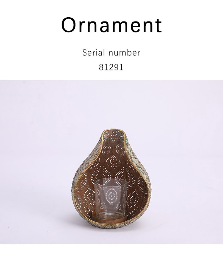 复古风家居装饰桌子工艺品摆件金色镂空铁艺烛台详情图1