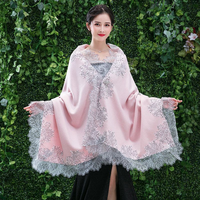 Jane Eyre silk edge cashmere scarf female Spring and autumn lace small shawl outside cape with cheongsam cape dress outside match dual-use elegant thumbnail