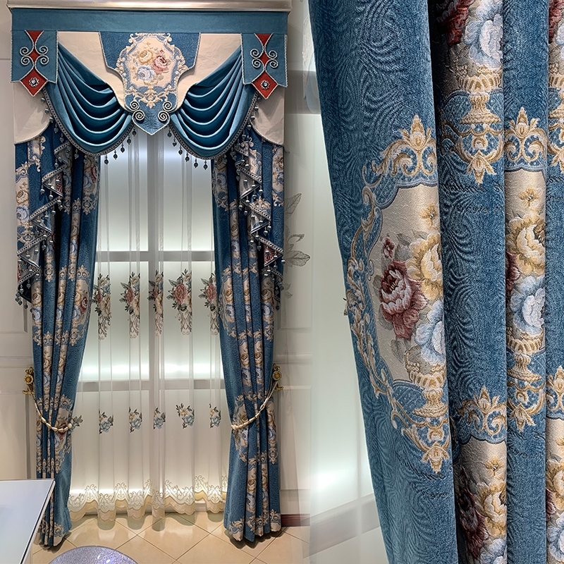 新款奢华雪尼尔欧式窗帘成品布别墅客厅高档大气美式卧室遮光定制图
