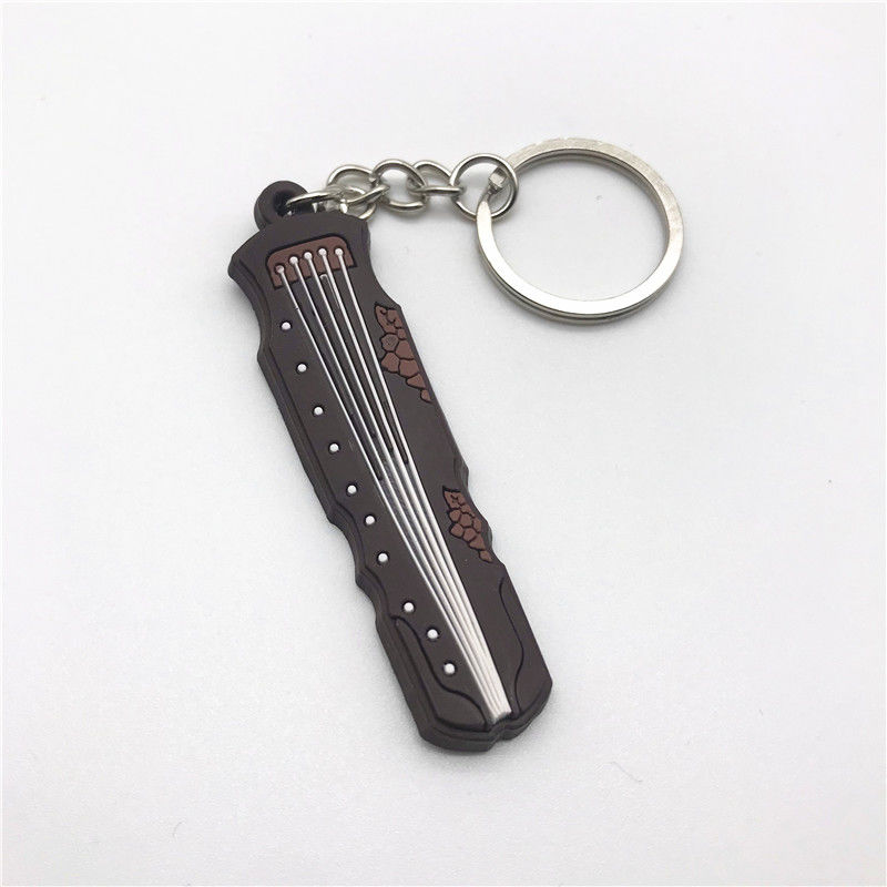 Musical instrument silicone keychain PVC soft plastic keyring guitar violin