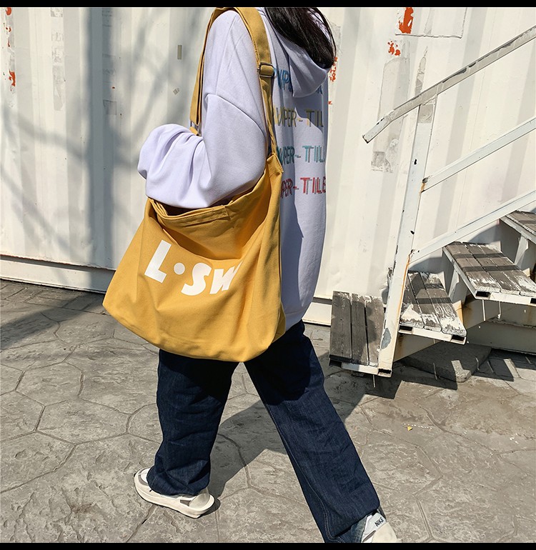 Crossbody Bag Male Fashion Brand Large Capacity Canvas Bag Lazy Style Bag Japanese Ins Letters Student Backpack Female undefined