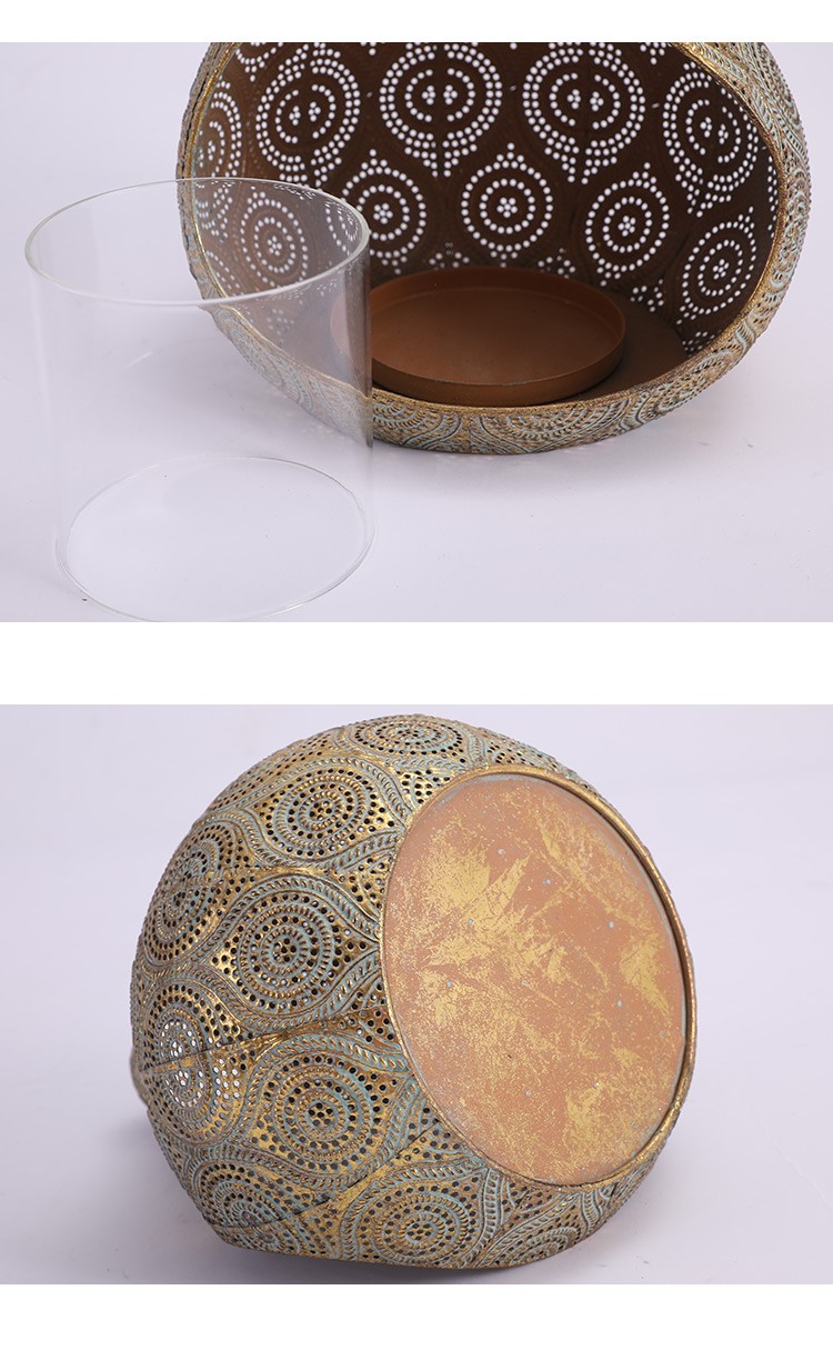 复古风家居装饰桌子工艺品摆件金色镂空铁艺烛台详情图5