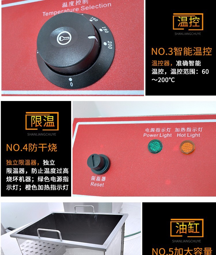 FY-903商用带限温器单缸单筛电炸炉炸鸡翅炸鸡排炸鸡腿炸薯条详情4