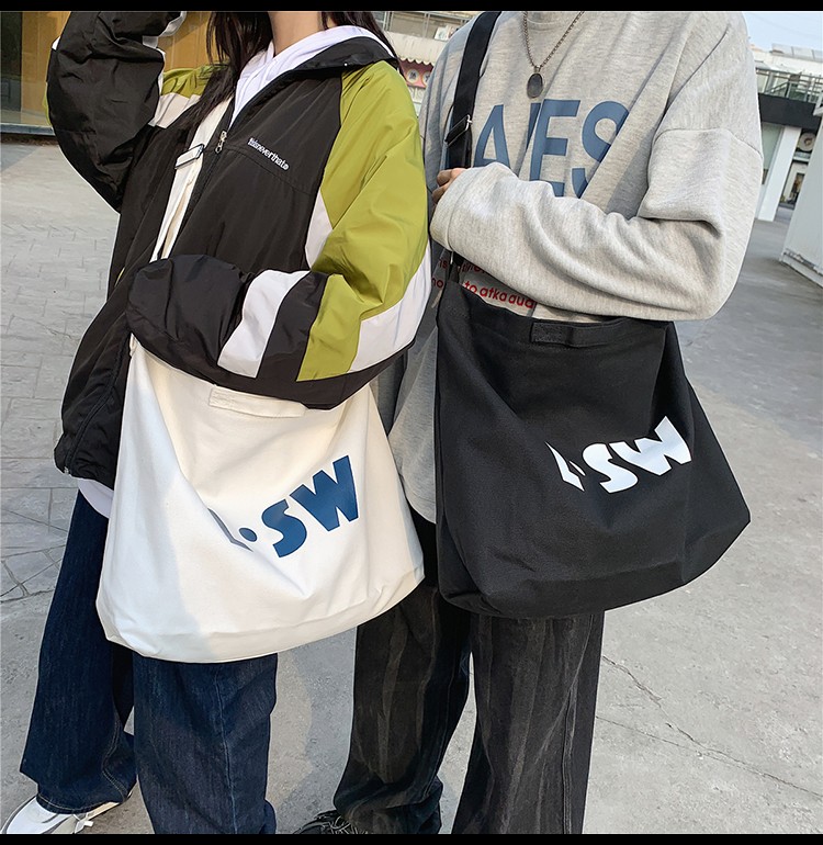 Crossbody Bag Male Fashion Brand Large Capacity Canvas Bag Lazy Style Bag Japanese Ins Letters Student Backpack Female undefined