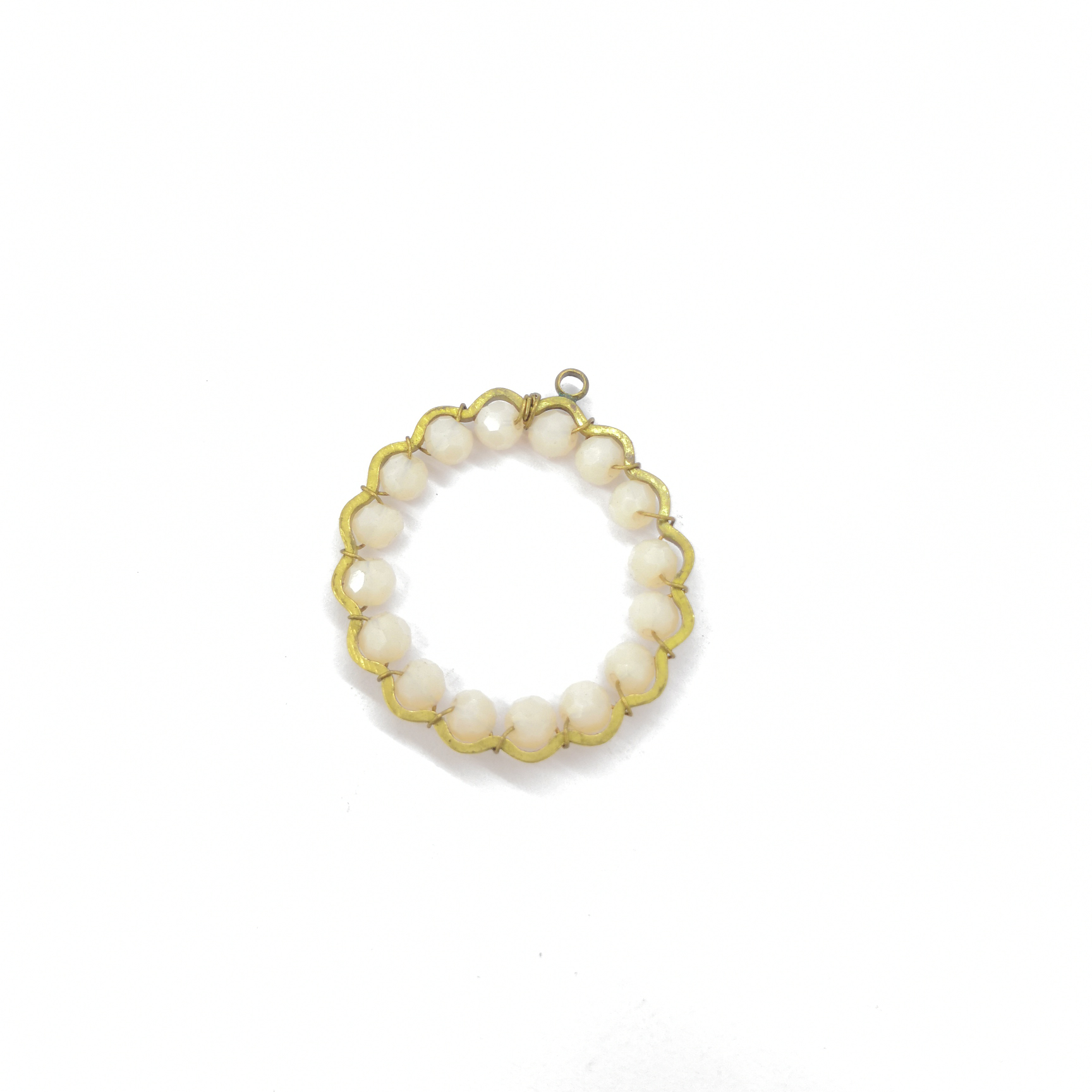 SW01779 Pink jade glass bead around a wave circle