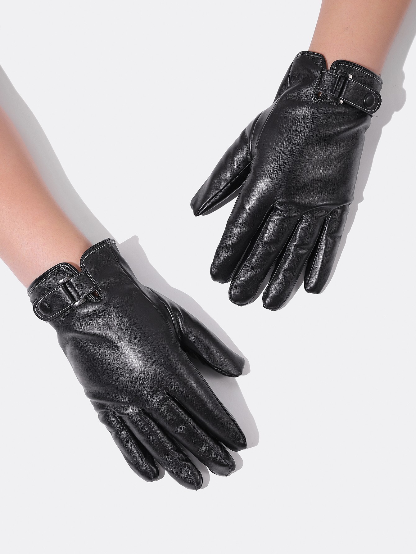 韩版男士皮手套触屏修手单皮薄款加绒保暖秋冬驾驶骑行机车假皮手套详情图1