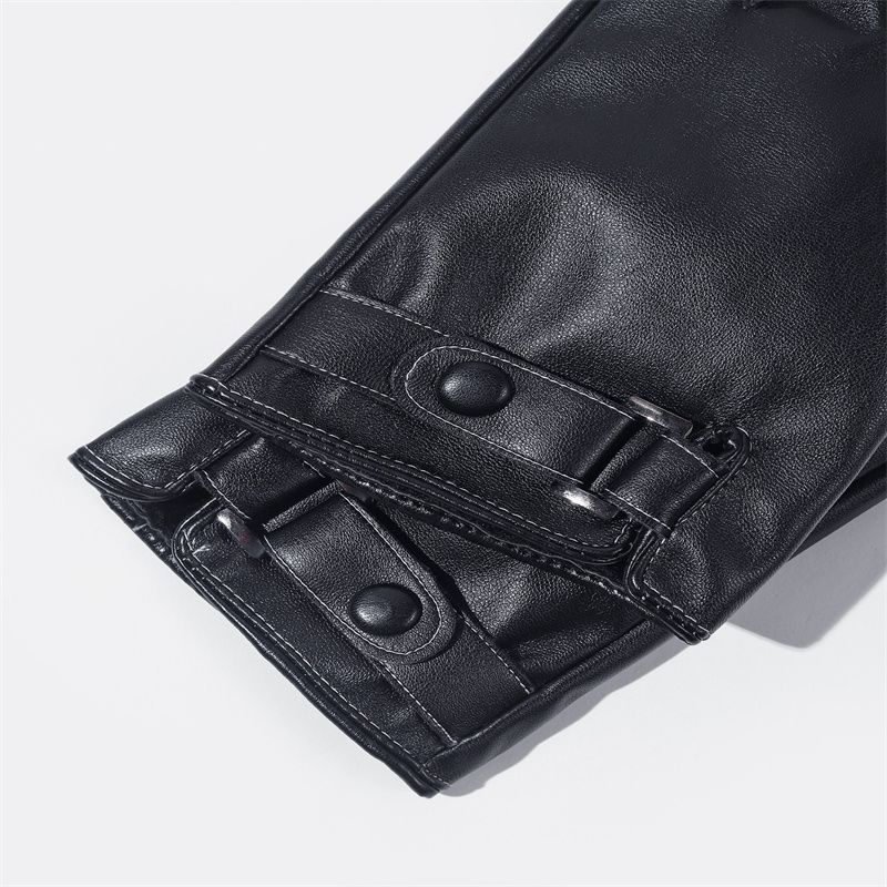 韩版男士皮手套触屏修手单皮薄款加绒保暖秋冬驾驶骑行机车假皮手套详情图3