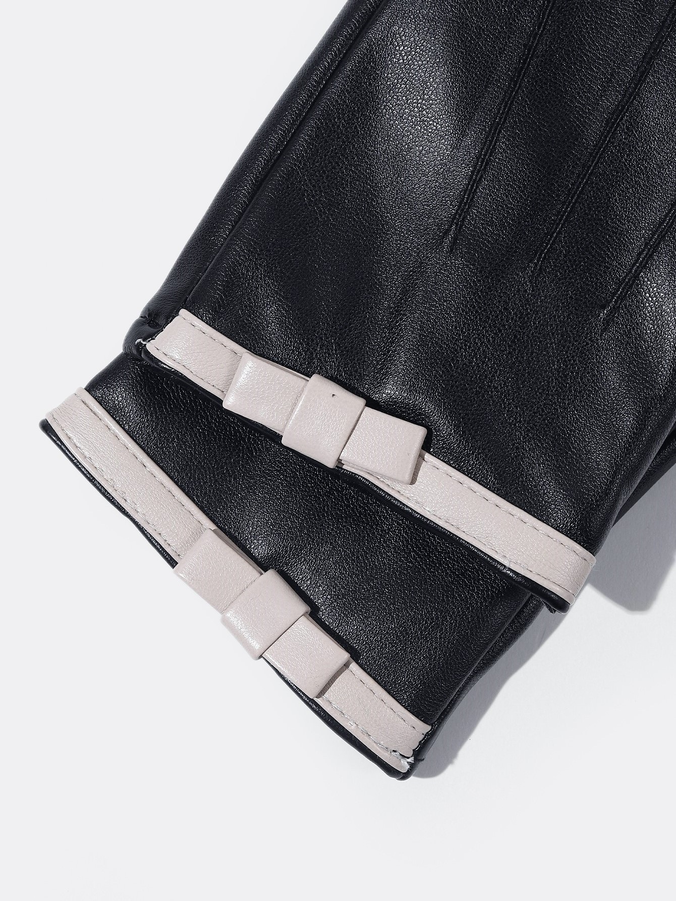 ins韩版秋冬时尚白色蝴蝶结加绒加厚保暖男女士假羊皮手套触屏真皮皮手套分指短款薄款详情图3