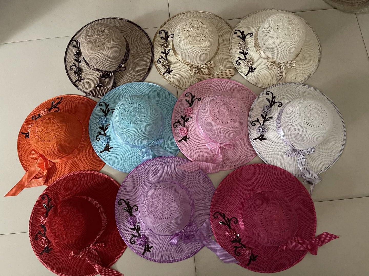 Sunshade Outdoor Sunblock Casual Beach Knitted Flat Knitting Edge Small Point Three-Dimensional Flower Big Hat full figure