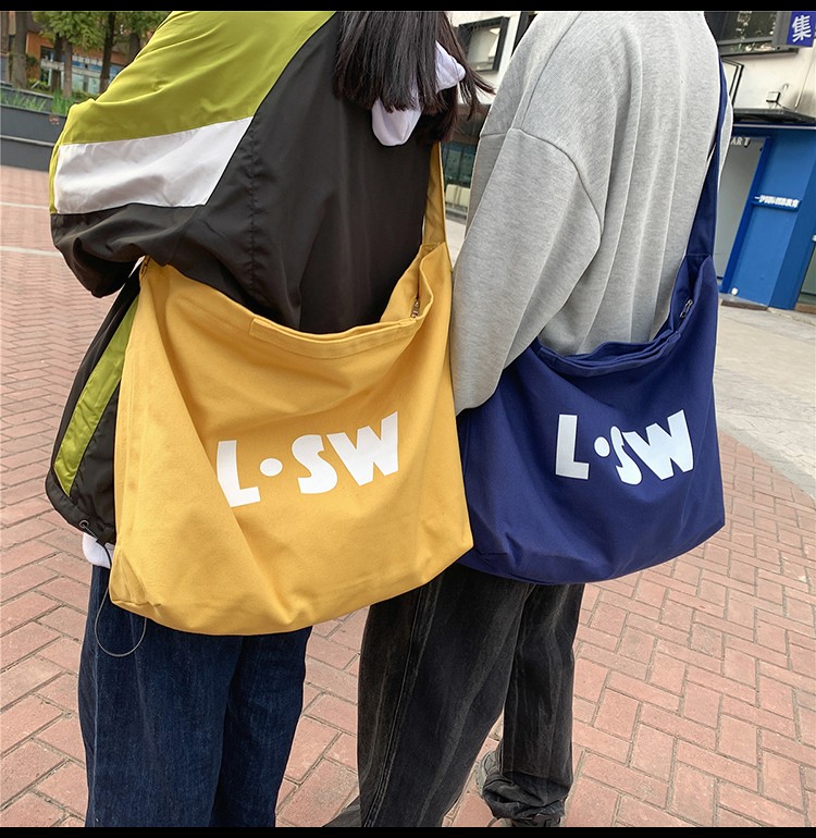 Crossbody Bag Male Fashion Brand Large Capacity Canvas Bag Lazy Style Bag Japanese Ins Letters Student Backpack Female undefined
