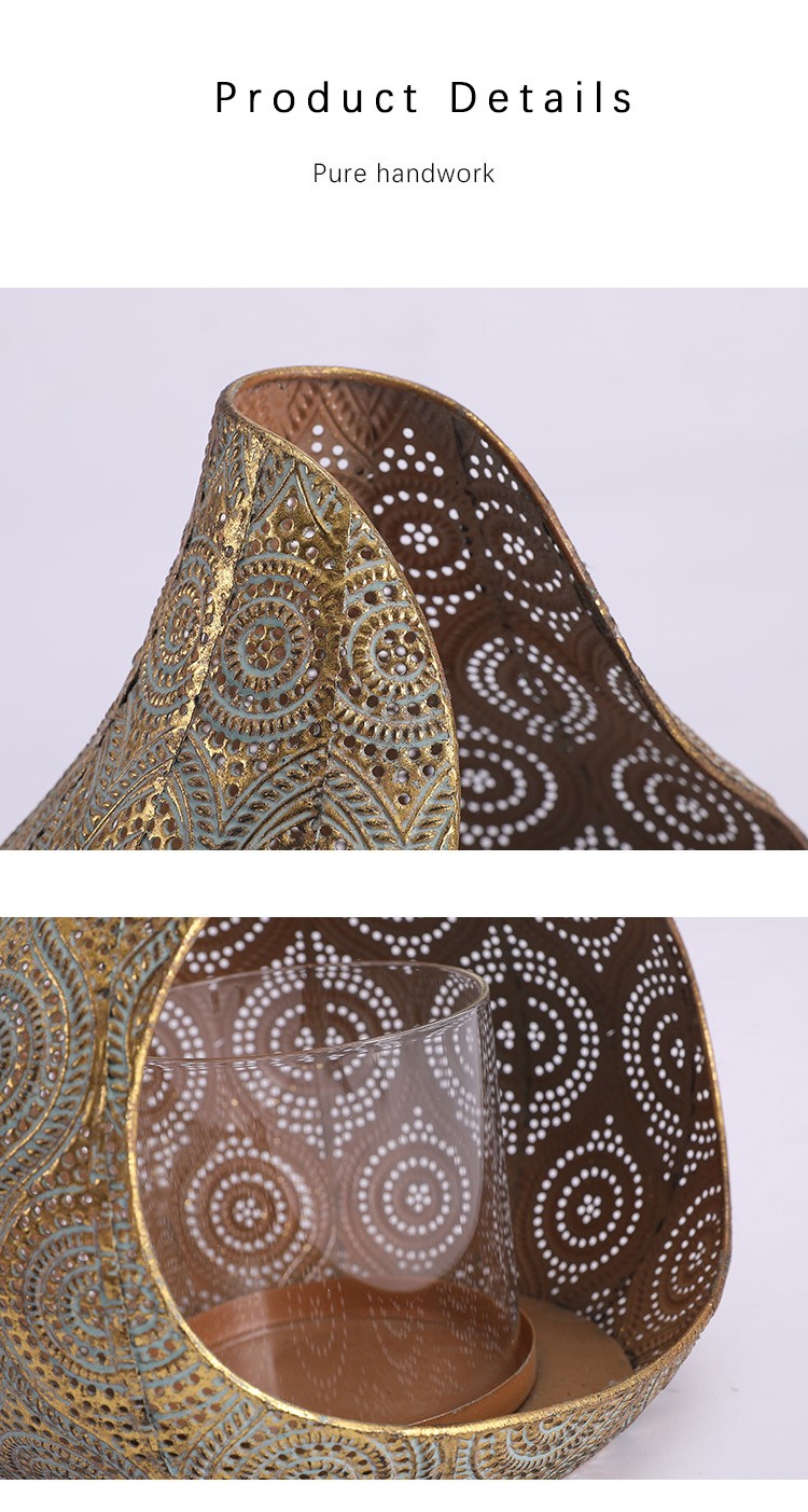 复古风家居装饰桌子工艺品摆件金色镂空铁艺烛台详情图4