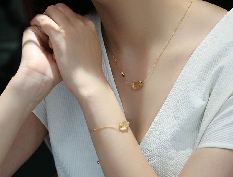 Qixi Festival Valentine's Day gift: Crystal set, natural purified water yellow crystal set, bracelet and necklace set, for couples to send on behalf of others detail image 11