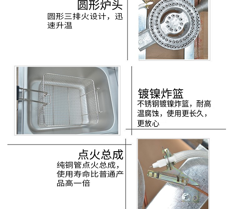 FY-72 double-cylinder double-sieve gas fryer, commercial deep fryer, French fries, fried chicken legs, fried chicken wings, fryer detail image 4