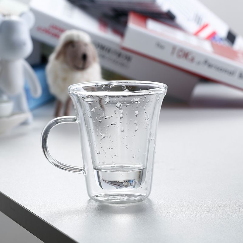 批发高硼硅耐热双层带把花茶杯咖啡杯透明泡茶杯家用办公玻璃杯