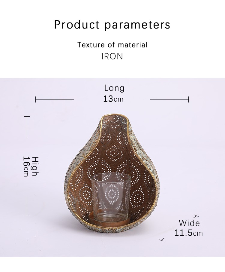 复古风家居装饰桌子工艺品摆件金色镂空铁艺烛台详情图3