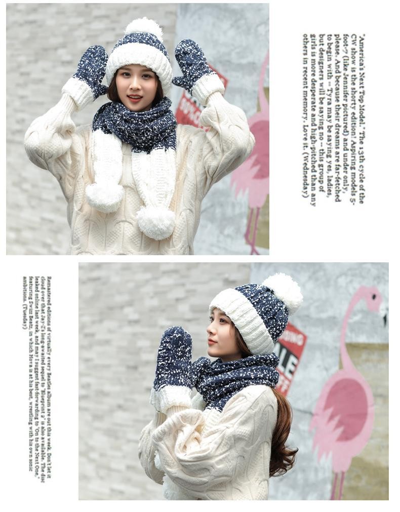 Jane Eyre Siyuan Women's Autumn and Winter Korean-style trendy three-piece set, fashionable and warm, with fleece and thickened hats, gloves and scarves detail image 9
