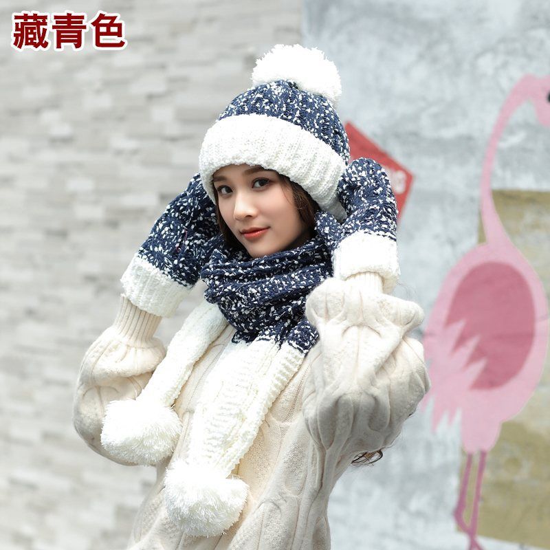 Jane Eyre Siyuan Women's Autumn and Winter Korean-style trendy three-piece set, fashionable and warm, with fleece and thickened hats, gloves and scarves details Picture