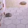 Self-adhesive floor, marble grain, wood grain, hexagonal, shopping mall, office, home decoration, cement floor, floor renovation, 24cm*21cm, kitchen, bedroom, bathroom, living room details Picture