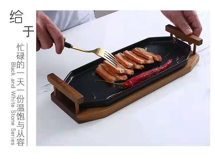 Creative Nordic-style tableware, marble-patterned ceramic plates, sushi plates, cold dish plates, acacia wood and ceramic dinner plate set detail image 5