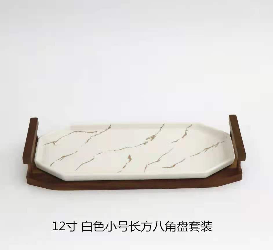 Creative Nordic-style tableware, marble-patterned ceramic plates, sushi plates, cold dish plates, acacia wood and ceramic dinner plate set detail image 12