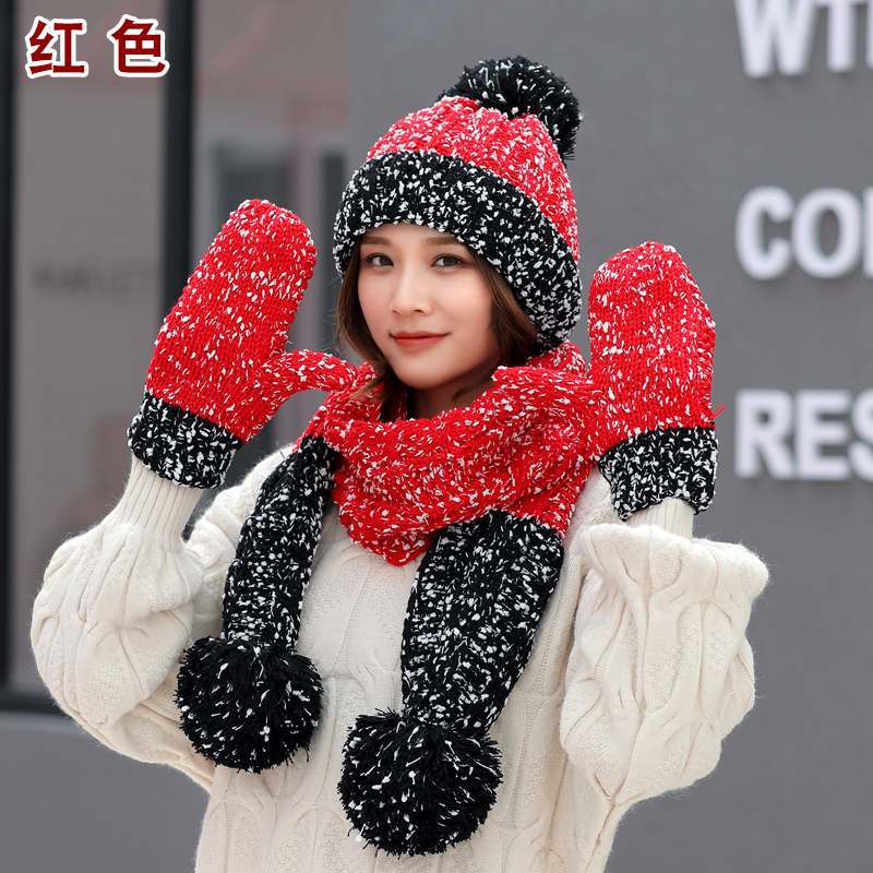 Jane Eyre Siyuan Women's Autumn and Winter Korean-style trendy three-piece set, fashionable and warm, with fleece and thickened hats, gloves and scarves