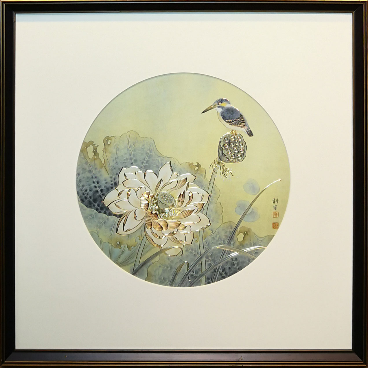 高端中国风铜雕画 荷花翠鸟详情6