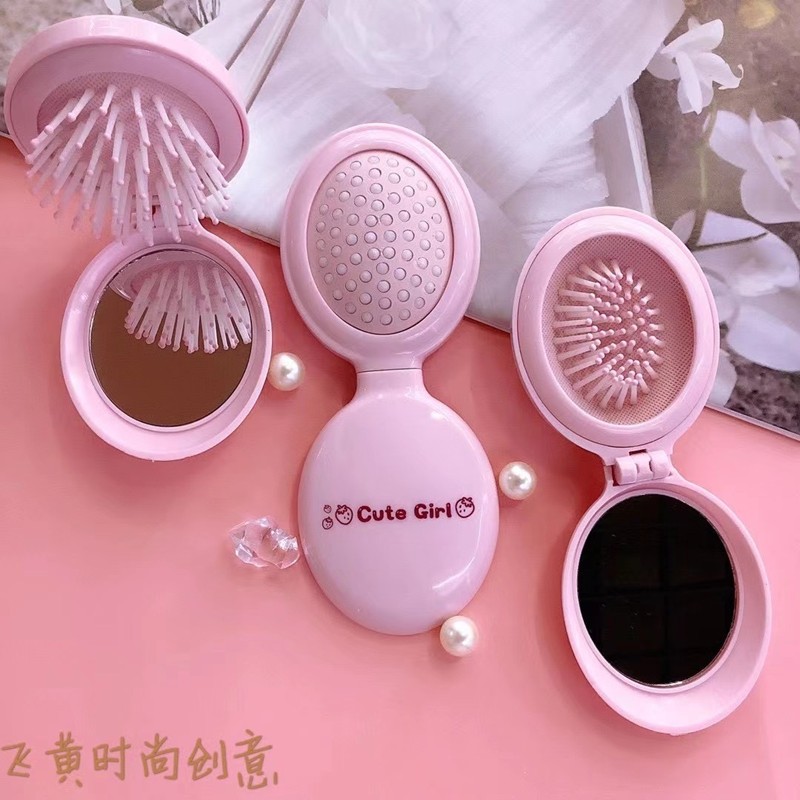 花开木木椭圆形折叠按摩镜梳便携韩版可爱梳详情2