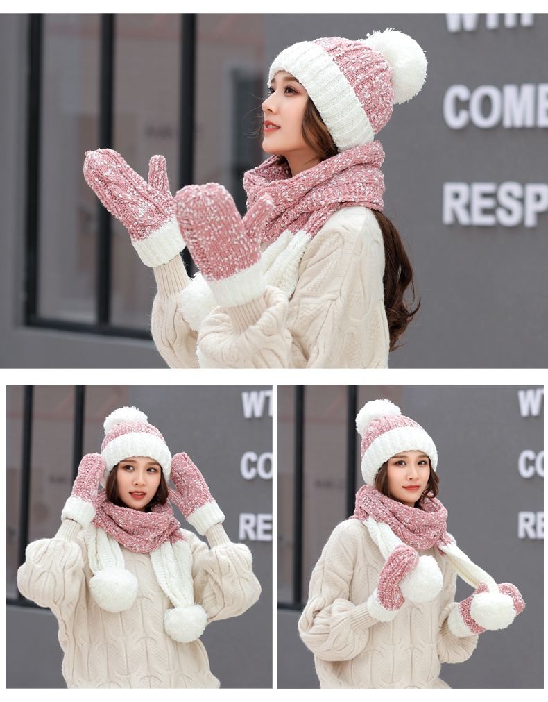Jane Eyre Siyuan Women's Autumn and Winter Korean-style trendy three-piece set, fashionable and warm, with fleece and thickened hats, gloves and scarves detail image 3