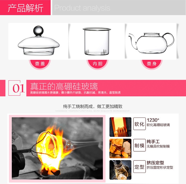 Wholesale glass steaming teapots, boiling teapots, flower teapots, glass cups, tea sets, flower teapots, exquisite teapots detail image 4