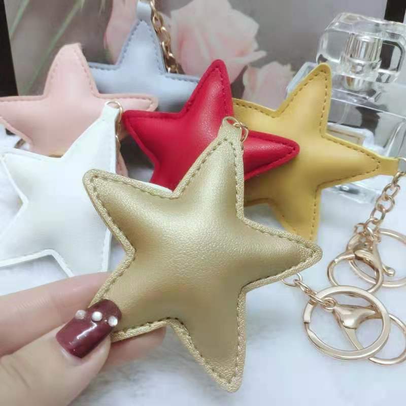 Cute 5-star Key 3-piece bag pendant leather 4