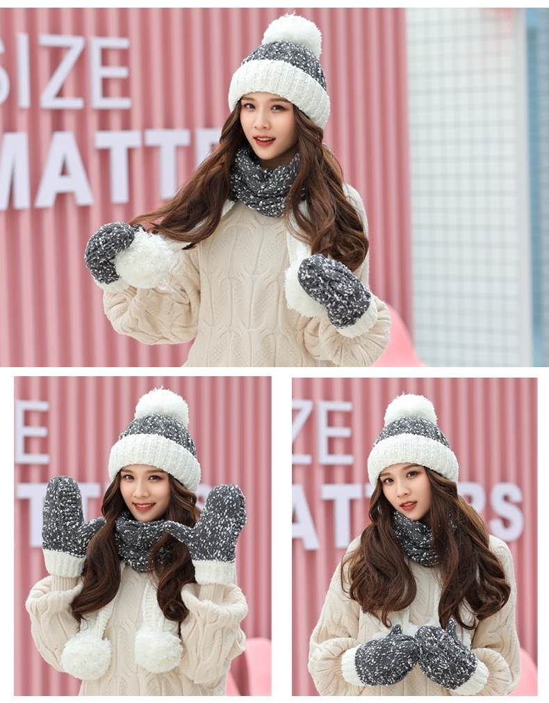 Jane Eyre Siyuan Women's Autumn and Winter Korean-style trendy three-piece set, fashionable and warm, with fleece and thickened hats, gloves and scarves detail image 7