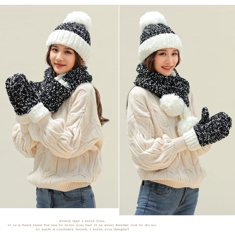 Jane Eyre Siyuan Women's Autumn and Winter Korean-style trendy three-piece set, fashionable and warm, with fleece and thickened hats, gloves and scarves detail image 5
