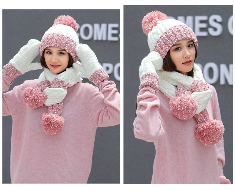 Jane Eyre Siyuan Women's Autumn and Winter Korean-style trendy three-piece set, fashionable and warm, with fleece and thickened hats, gloves and scarves detail image 16