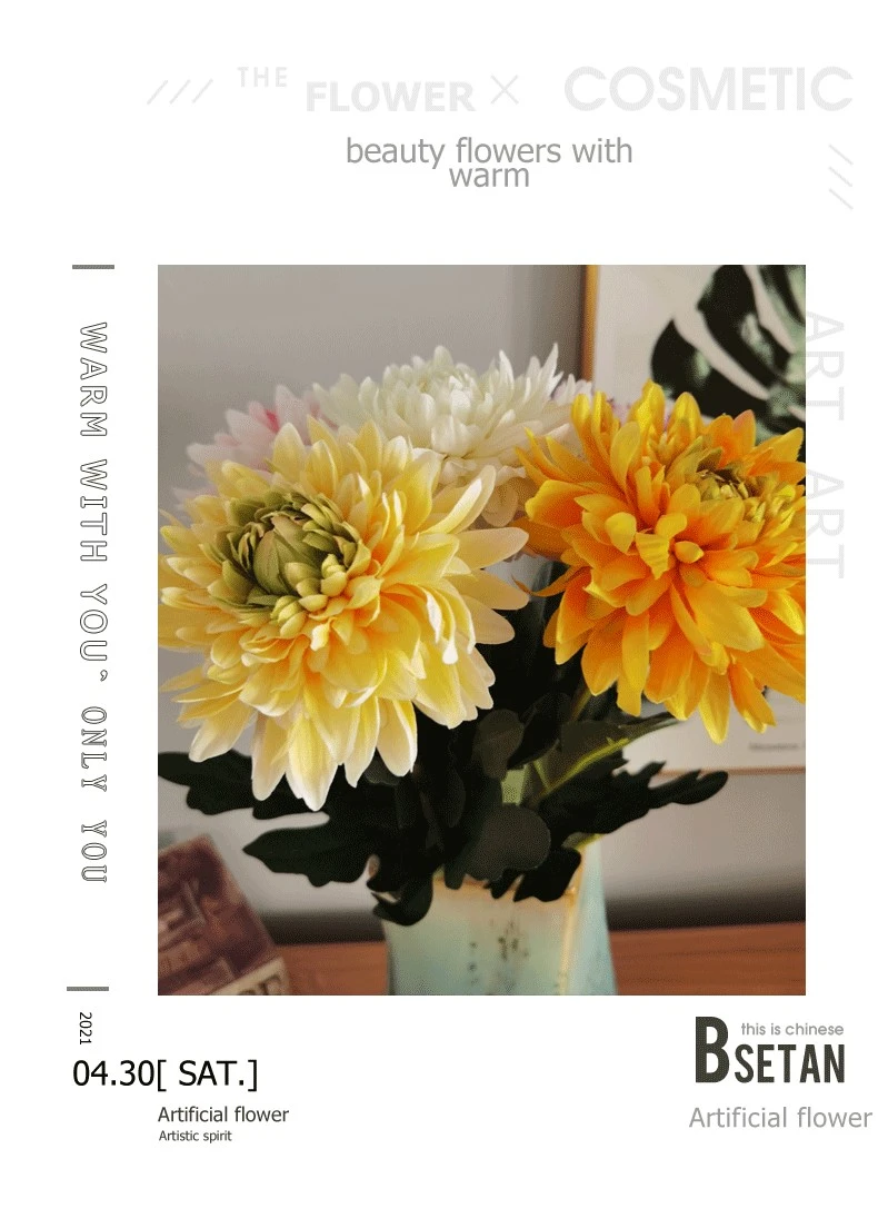 53cm single marigold, high-end Nordic-style long branch flower arrangement, artificial flower, fake flower, ins wholesale detail image 4